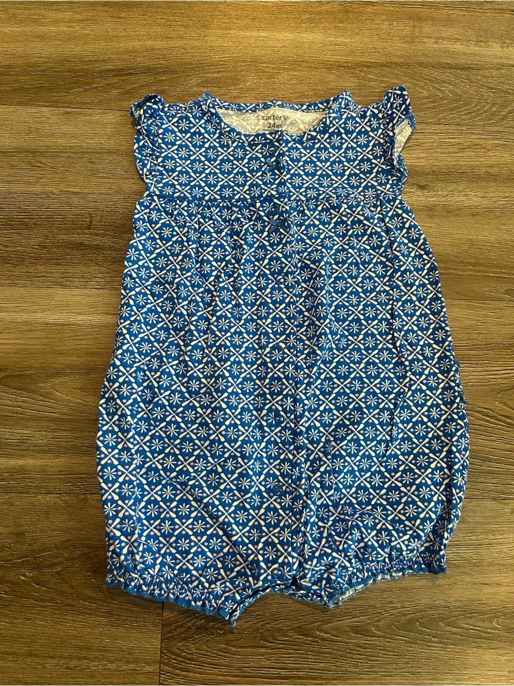 Carter's Blue and White Floral-Print Baby Pajama Romper